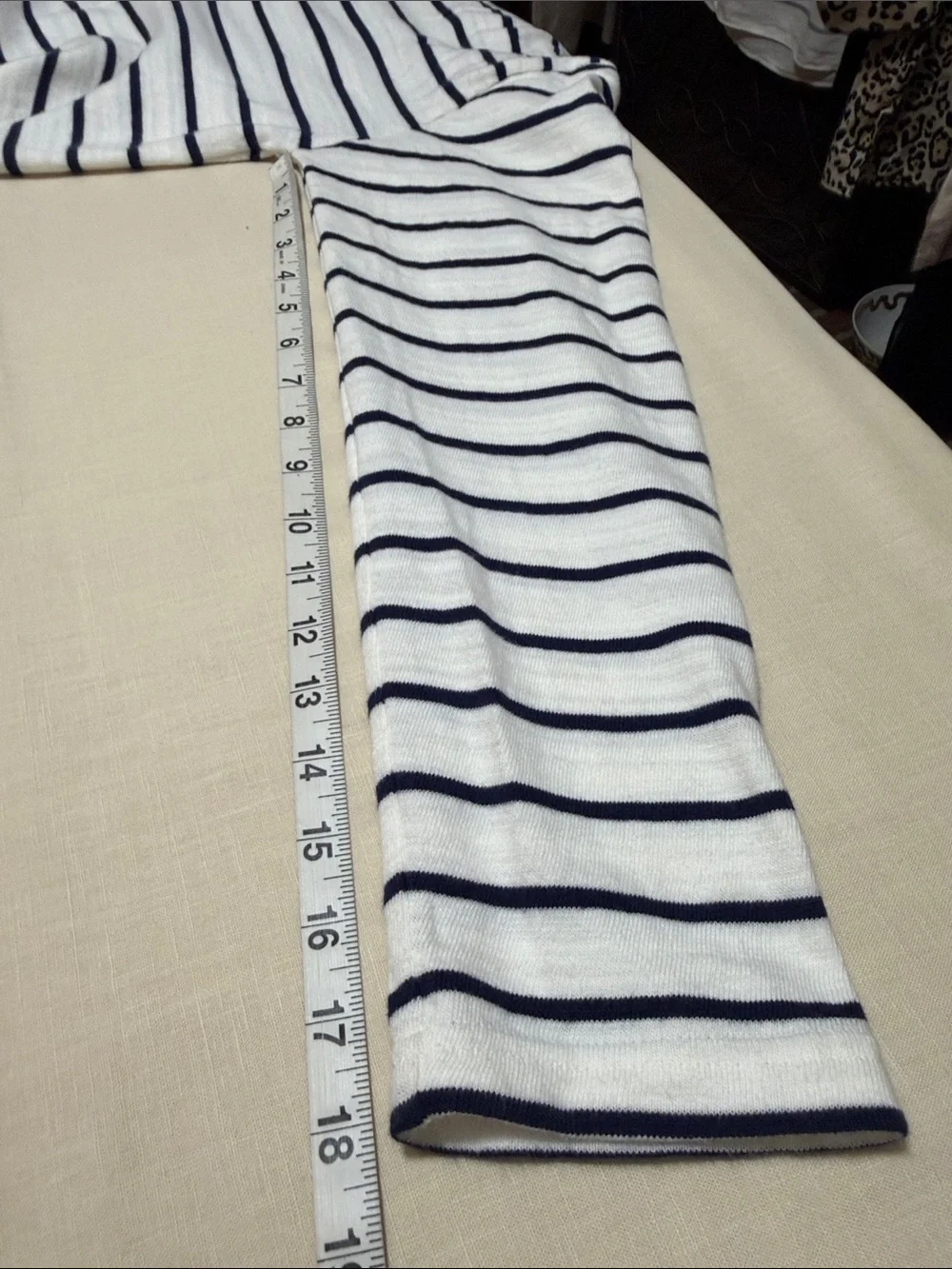 J. Crew White and Navy Striped V-Neck Beach Hoodie Pullover Top, Size Medium.